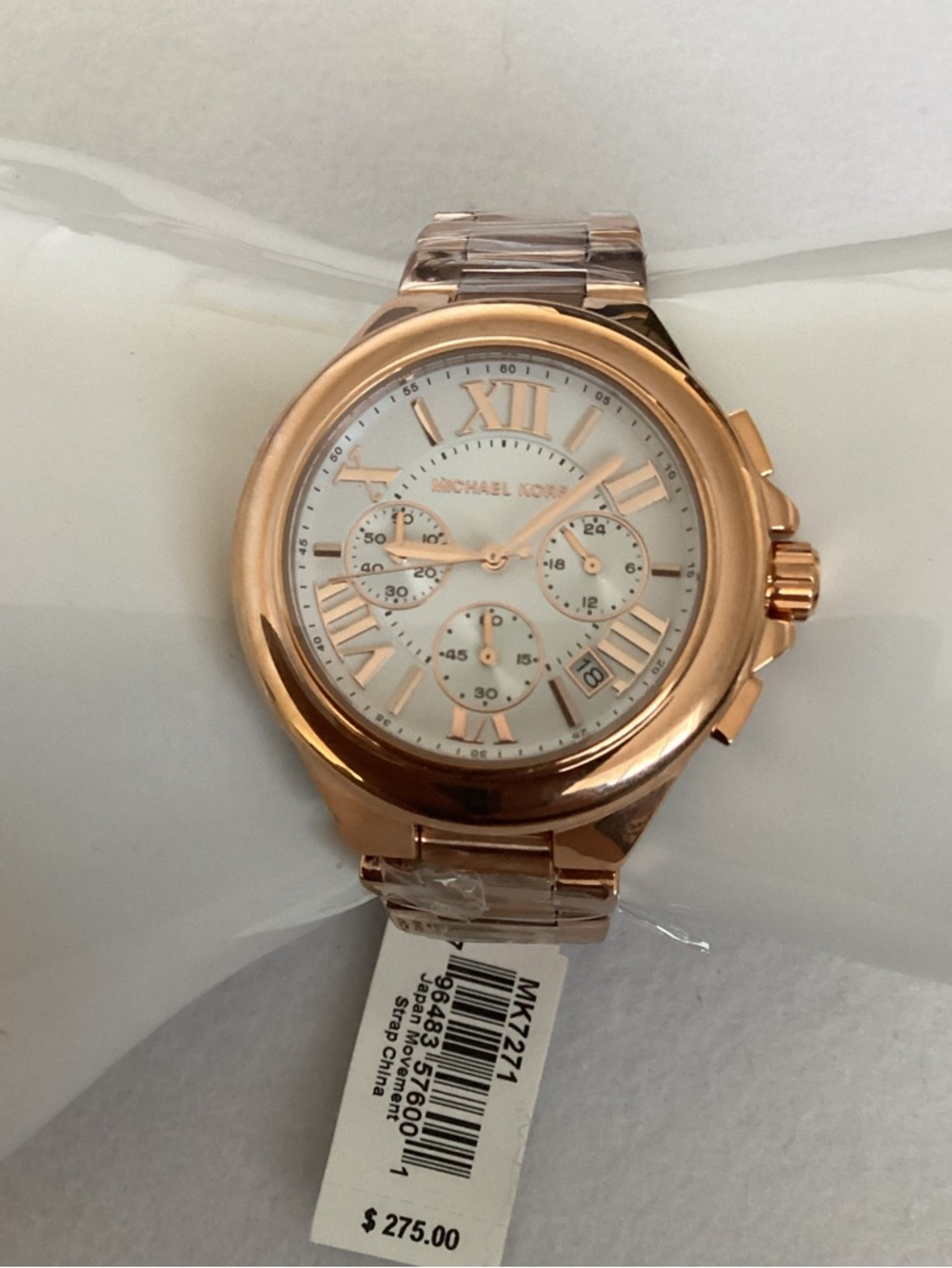 Michael Kors Camille Chronograph Rose Gold-Tone Stainless Steel Bracelet Watch - Picture 3 of 13